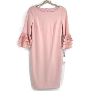 Calvin Klein dress blush pink ruffle layered flutter sleeves women’s size 6